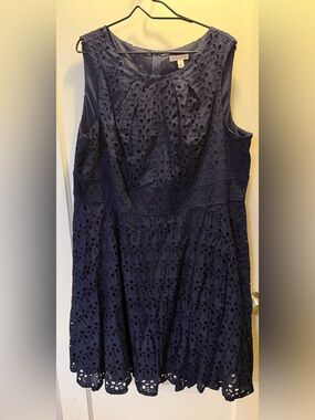 Sleeveless Navy Eyelet A-Line Dress